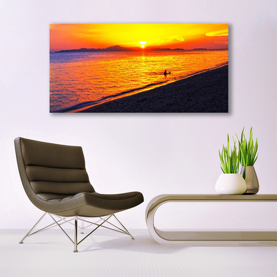 Glass Print Sea sun beach landscape yellow grey purple