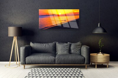 Glass Print Sea sun beach landscape yellow grey purple