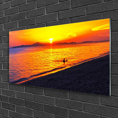 Glass Print Sea sun beach landscape yellow grey purple