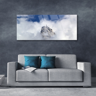 Glass Print Mountain clouds landscape white grey blue