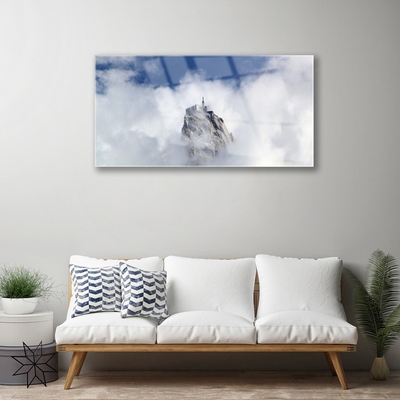 Glass Print Mountain clouds landscape white grey blue