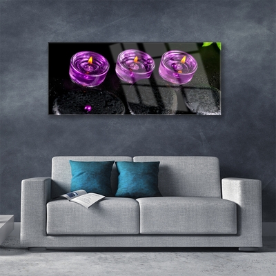 Glass Print Candle stones art pink black