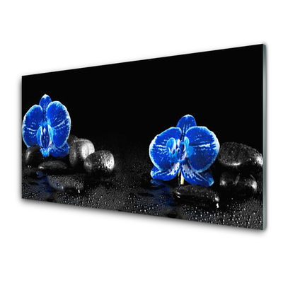 Glass Print Flower stones floral blue black