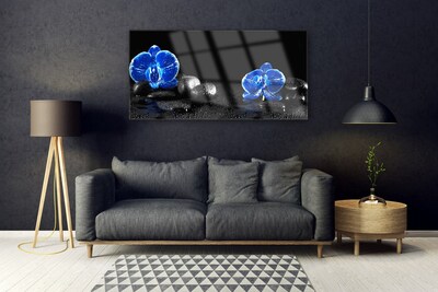 Glass Print Flower stones floral blue black