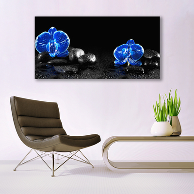 Glass Print Flower stones floral blue black