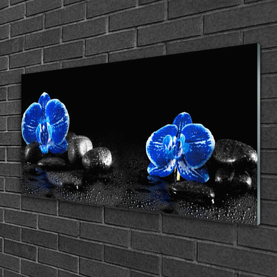 Glass Print Flower stones floral blue black