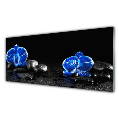 Glass Print Flower stones floral blue black