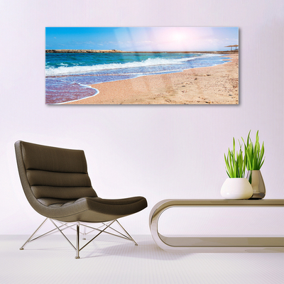 Glass Print Ocean beach landscape blue brown