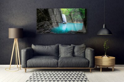 Glass Print Lake waterfall nature grey blue green