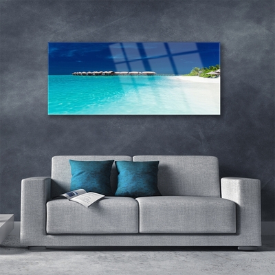 Glass Print Sea beach landscape blue white