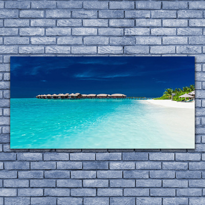 Glass Print Sea beach landscape blue white