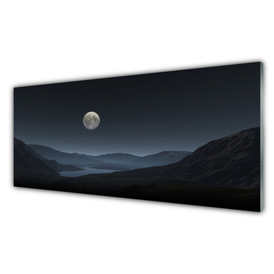 Glass Print Night moon landscape grey black