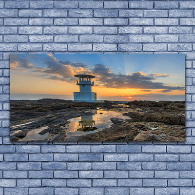 Glass Print Lighthouse landscape white grey