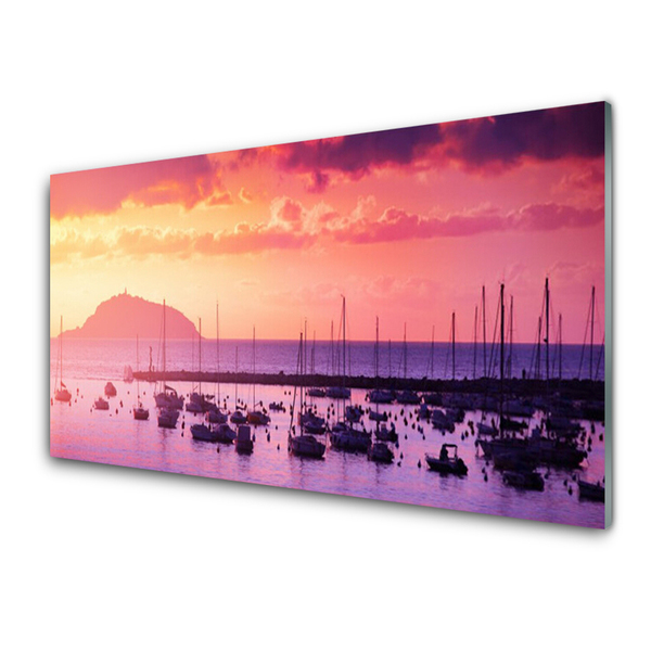 Glass Print Sea landscape orange purple