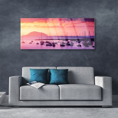 Glass Print Sea landscape orange purple