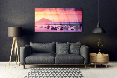 Glass Print Sea landscape orange purple