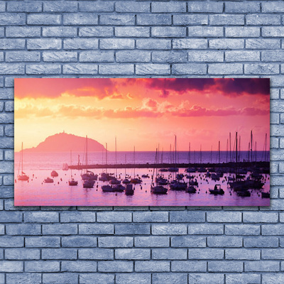 Glass Print Sea landscape orange purple