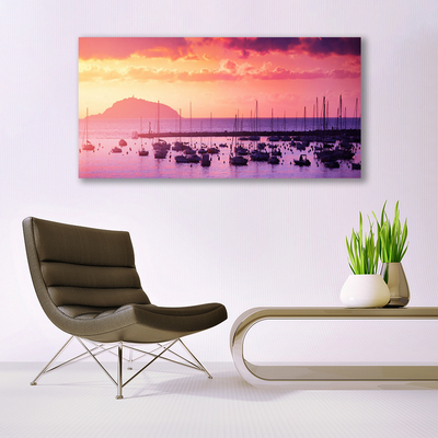 Glass Print Sea landscape orange purple