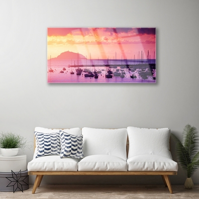 Glass Print Sea landscape orange purple