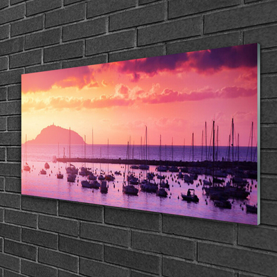 Glass Print Sea landscape orange purple