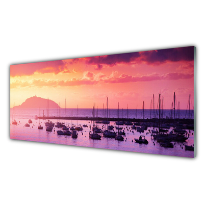 Glass Print Sea landscape orange purple