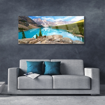 Glass Print Mountains seewald nature grey blue green