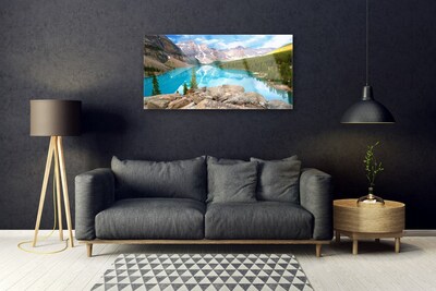 Glass Print Mountains seewald nature grey blue green