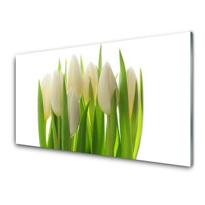 Glass Print Tulips floral white green