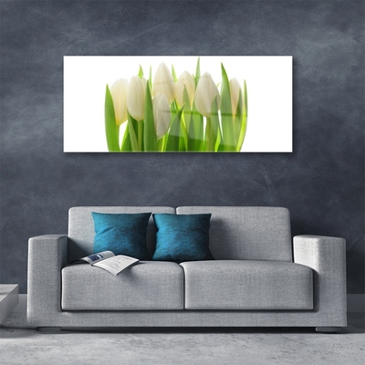 Glass Print Tulips floral white green