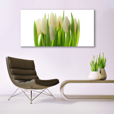 Glass Print Tulips floral white green