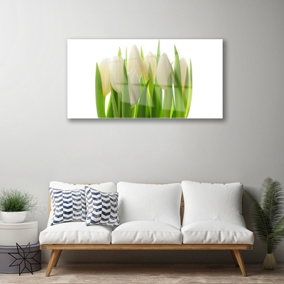 Glass Print Tulips floral white green