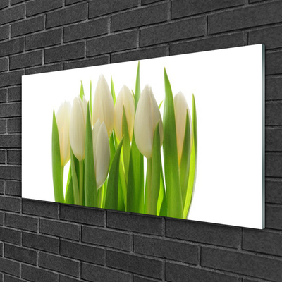 Glass Print Tulips floral white green