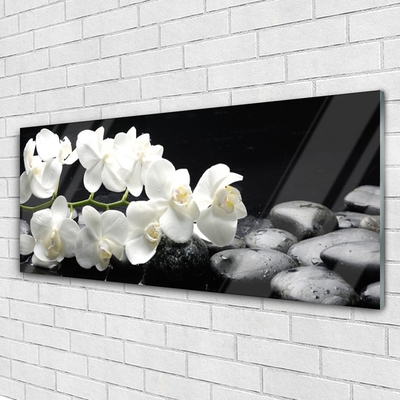 Glass Print Flower stones floral white black