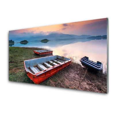 Glass Print Boat landscape brown white