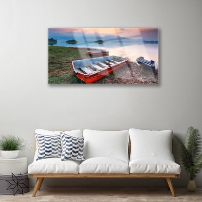 Glass Print Boat landscape brown white