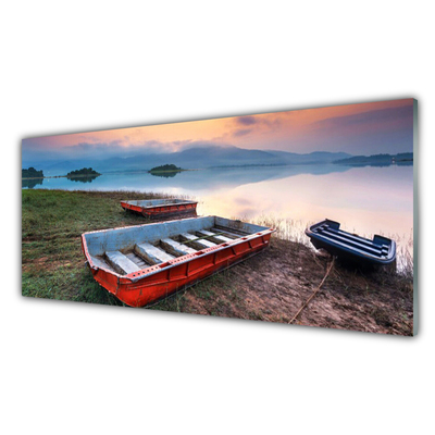 Glass Print Boat landscape brown white