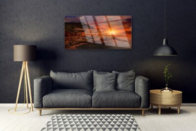 Glass Print Sea city sun landscape brown green yellow