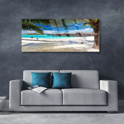 Glass Print Ocean beach landscape white blue brown green