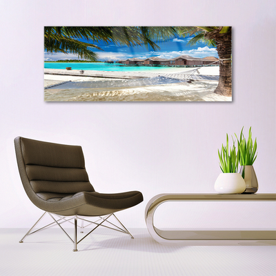 Glass Print Ocean beach landscape white blue brown green