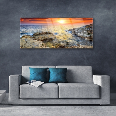 Glass Print Sea sun landscape blue grey yellow