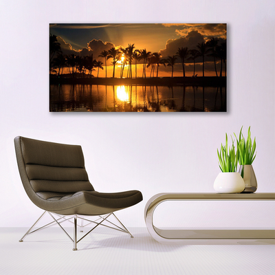 Glass Print Trees sun landscape yellow black