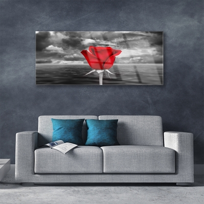 Glass Print Rose floral red grey