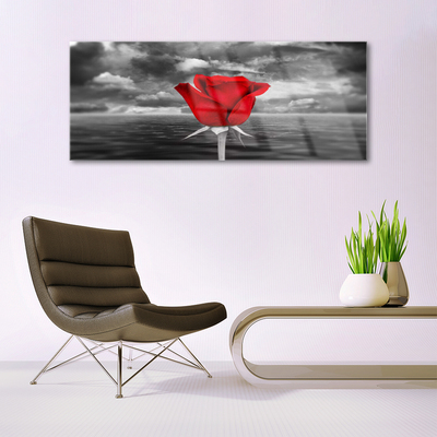Glass Print Rose floral red grey