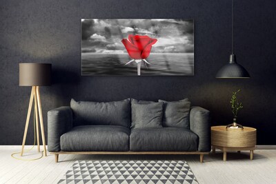 Glass Print Rose floral red grey