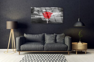 Glass Print Rose floral red grey