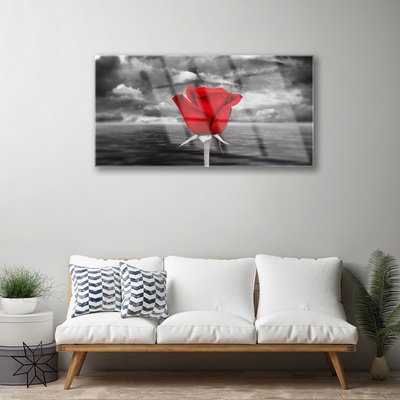 Glass Print Rose floral red grey