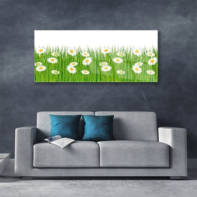 Glass Print Grass daisies nature green white yellow