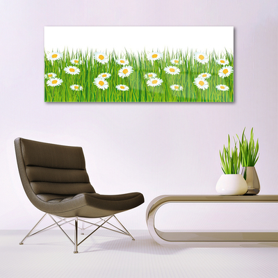 Glass Print Grass daisies nature green white yellow