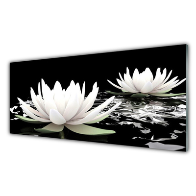 Glass Print Flowers floral white black
