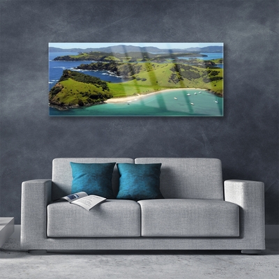 Glass Print Sea beach forest landscape blue brown green